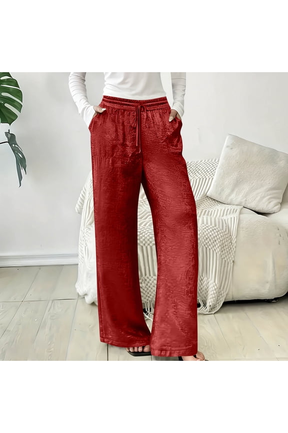 Wide Leg Pants for Women Elastic Waist Drawstring Pant Lightweight Breathable Flowy Trousers Tfashion Summer Clothing with Pockets
