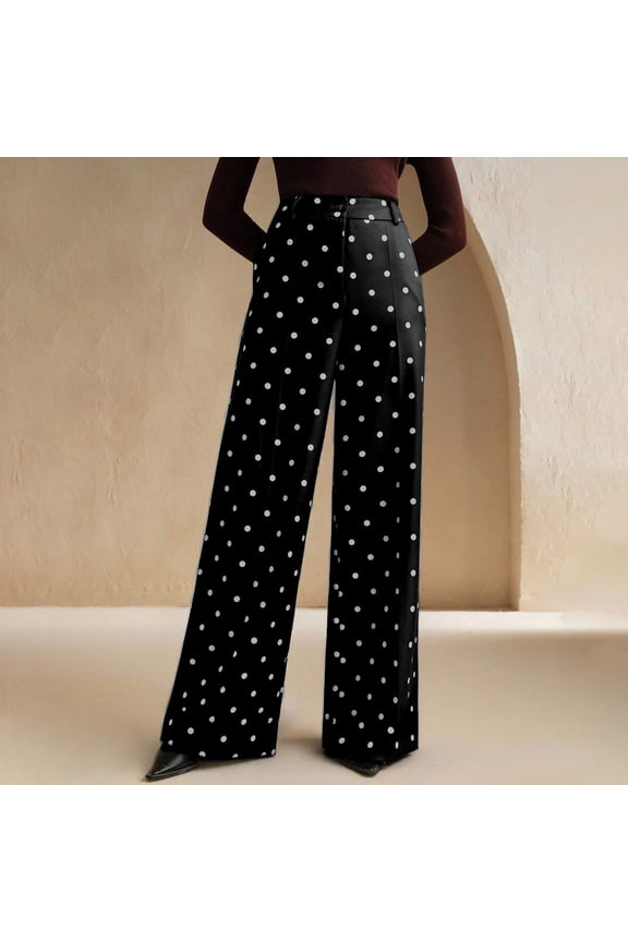 Wide Leg Pants for Women Polka Dots Button Fly Pant High Waist Stylish Pleated Trouser Trendy 2026 Spring Summer Trousers with Pockets