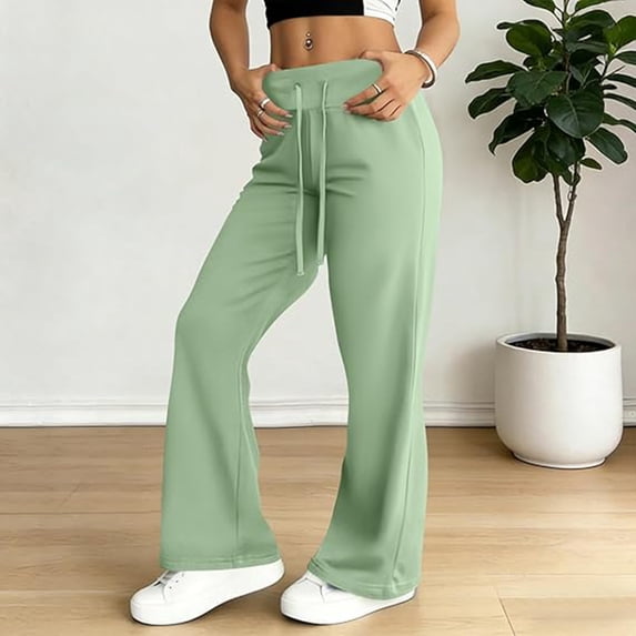Maqroz Wide Leg Sweatpants Women Plus Size Drawstring High Waisted Flared Yoga Pants Soft Cotton Wide Leg Sweatpants Y2K Bell Bottoms Workout Active Joggers Lounge Pants Green XL