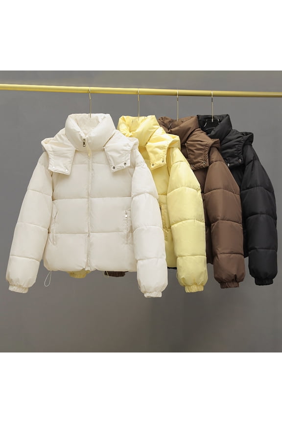 Winter Coat for Women Full Zip Stand Collar Jacket Short Puffer Jackets Casual Padded Coats Quilted Thick Stylish Outerwear with Zipper Pockets