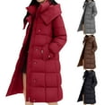 thumbnail image 1 of Maqroz Winter Coat for Women Long Padded Quilted Coats Full Zip Stand Collar Jacket Over Knee Casual Jackets Cold Protection Warm Outerwear with Pockets, 1 of 10