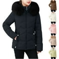 thumbnail image 1 of Maqroz Winter Coat for Women Trendy Down Jackets Zip Up Quilted Coats Fur Collar Hooded Puffer Jacket Clothes Parka Outerwears, Black XL, 1 of 4