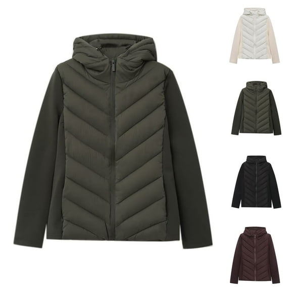 Maqroz Winter Coats for Women Full Zip Drawstring Hooded Jacket Causal Padded Down Jackets Hooded Quilted Coats Cold Protection Warm Stylish Outerwear with Pockets