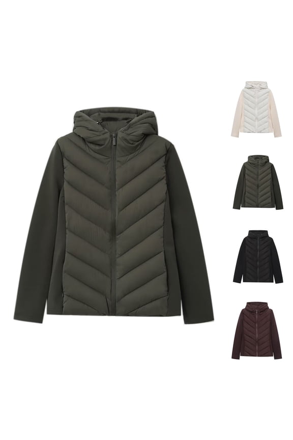 Winter Coats for Women Full Zip Drawstring Hooded Jacket Causal Padded Down Jackets Hooded Quilted Coats Cold Protection Warm Stylish Outerwear with Pockets