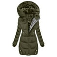thumbnail image 1 of Maqroz Down Winter Jackets for Women Fleece Lined Knee Length Long Quilted Coats Heavy Coats Zip Up Parka with Zipper Pockets Warm Hooded Thermal Cold Weather Jackets, Army Green M, 1 of 6