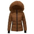 thumbnail image 1 of Maqroz Winter Jackets Women Warm Padded Parka Puffer Jacket Quilted Short Down Coat Thick Parkas Warm Zip Up Jackets with Faux Fur Hood Outerwear, Coffee XL, 1 of 7