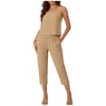 thumbnail image 1 of Maqroz Women 2 Piece Outfits Sets Summer Solid Square Neck Sleeveless Tank Top and Capri Pants Set Elastic Waist with Pockets Vacation Khaki XXL, 1 of 5
