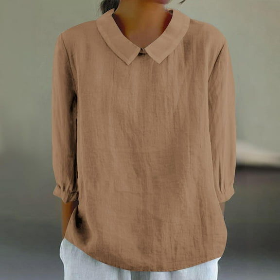 Maqroz Women 3/4 Sleeve Tops Women Business Casual Tops Womens 3/4 Length Sleeve Tops Dressy Tops for Women Plus Size Brown,S