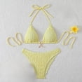 thumbnail image 1 of Maqroz Women Halter Bathing Suit Two Piece Back-Tie Bikini Top Triangle Bikini Bottoms Fashion Provocative Ribbed Swimwear With A Built-In Bra, 1 of 4