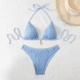 thumbnail image 1 of Maqroz Women Halter Bathing Suit Two Piece Back-Tie Bikini Top Triangle Bikini Bottoms Fashion Provocative Ribbed Swimwear With A Built-In Bra, 1 of 4