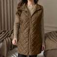 thumbnail image 1 of Maqroz Women Quilted Vest Lightweight Padded Puffer Vest Winter Warm Zip Up Sleeveless Down Jacket Fashion Stand Collar Waistcoat, Brown M, 1 of 9