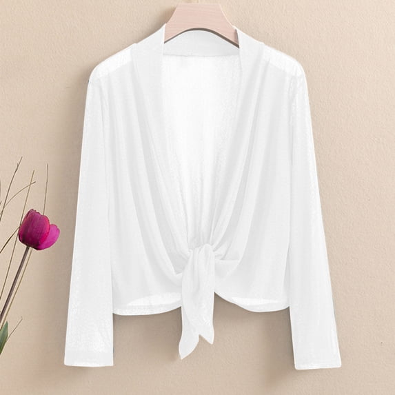 Maqroz Women's Sun Protection Cardigans Lightweight UPF 50+ Cropped Tops Long Sleeve Open Front Cardigan Stretch Fall Outfits Fashion Clothes White XXXXL