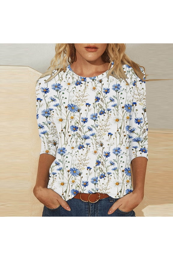 Women Tunic Tops Womens Business Casual Western Outfits for Women Floral Tops for Women Blue,M