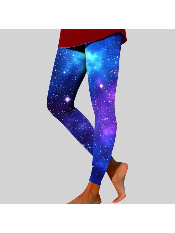 Women's Blue Space Leggings High Waisted Galaxy Print Yoga Pants Soft Stretchy Workout Tights Starry Night Gym Wear Blue,XXXL