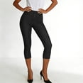 thumbnail image 1 of Maqroz Women's Capri Jeggings Olive Green High Waist Cropped Pants Stretchy Faux Denim Leggings Black,L, 1 of 9