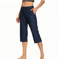 thumbnail image 1 of Maqroz Women's Drawstring Denim Capris Elastic Waist Summer Crops Soft Chambray Pants with Pockets Dark Blue,M, 1 of 9