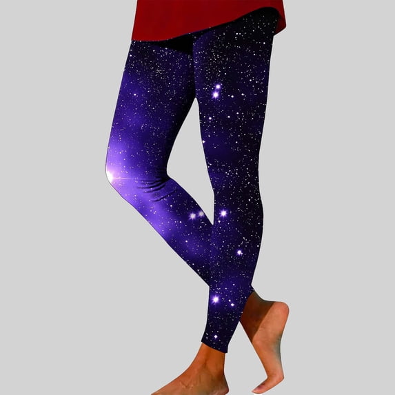 Maqroz Women's Galaxy Leggings High Waist Star Print Yoga Pants Soft Stretchy Workout Tights Novelty Space Gym Bottoms Blue,XXXL
