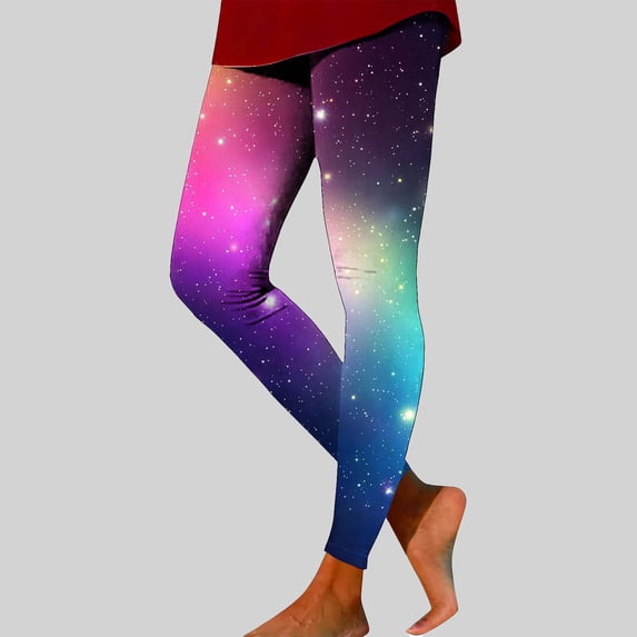 Maqroz Women's Galaxy Print High Waisted Yoga Leggings, Colorful Nebula Space Pattern Tights for Running Pilates Dance, Stretchy Full Length Athletic Pants