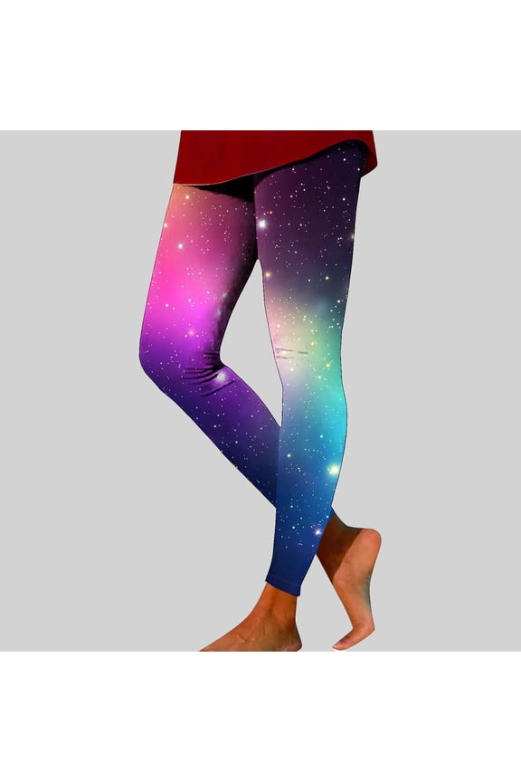 Women's Gradient Galaxy Leggings High Waist Space Yoga Pants Soft Stretchy Workout Tights Novelty Pattern Pants Dark Blue,L