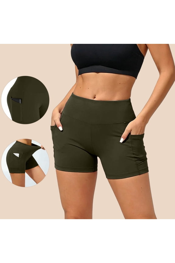 Women's High Waisted Biker Shorts With Pockets Plus Size 5 Inch Inseam Compression Shorts for Running Cycling Yoga, Tummy Control Athletic Bottoms