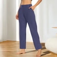 thumbnail image 1 of Maqroz Women's High Waisted Casual Trousers Button Detail Straight Leg Pants with Pockets Elastic Waist Work Slacks Navy,XXXL, 1 of 7