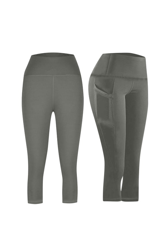 Women's High Waisted Yoga Capris with Side Pockets Tummy Control Workout Leggings Black Cropped Running Pants Athletic Gym Fitness Wear Dark Gray,XXL