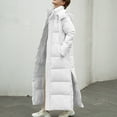 thumbnail image 1 of Maqroz Women's Long Quilted Puffer Jackets Maxi Length Long Sleeve Down Jacket Hooded Padded Down Coats Side Split Thick Warm Winter Clothes with Pockets Outerwear, White XXXL, 1 of 4