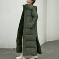 thumbnail image 1 of Maqroz Women's Long Quilted Puffer Jackets Maxi Length Long Sleeve Down Jacket Hooded Padded Down Coats Side Split Thick Warm Winter Clothes with Pockets Outerwear, Army Green XL, 1 of 4