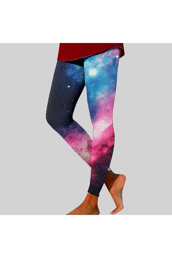 Women's Nebula Print Leggings High Waisted Space Yoga Pants Soft Stretchy Workout Tights Galaxy Gym Running Wear Pink,XL