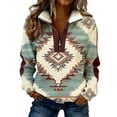 thumbnail image 1 of Maqroz Women's Sage Western Sweatshirt Aztec Diamond Graphic Quarter Zip Fleece Pullover Stand Collar Casual Warm Retro Soft Tops Multicolor,S, 1 of 8