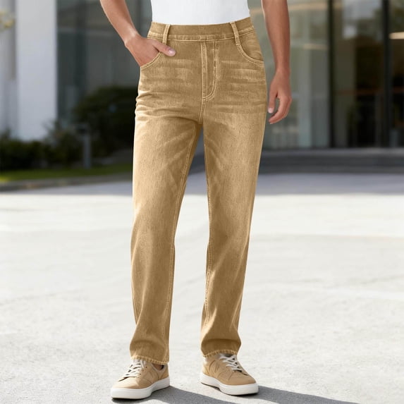 Maqroz Women's Straight Leg Pants Elastic Waist Full Length Demin Like Pant Casual Stretchy Yoga Pant Breathable Sport Cozy Streetwear With Pockets