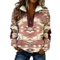 thumbnail image 1 of Maqroz Women's Western Aztec Sweatshirt Tribal Graphic Quarter Zip Fleece Pullover Stand Collar Warm Retro Casual Outdoor Tops Multicolor,XXXL, 1 of 8