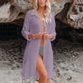 thumbnail image 1 of Maqroz Womens Button Down Beach Cover Up Dress Shirts Sun Protection Collar Long Sleeve Swim Shirts Swimsuit Oversized Baggy Rash Guard Maxi Dresses Shirt Purple Free Size, 1 of 5