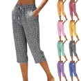 thumbnail image 1 of Maqroz Womens Capri Pants Cotton Linen Loose Fit Drawstring Elastic Waist Button Straight Leg Cropped Trousers with Pockets for Summer Vacation, 1 of 6