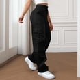 thumbnail image 1 of Maqroz Womens Cargo Pants with 6 Pockets Casual Plus Size High Waisted Lightweight Hiking Pants Wide Leg Baggy Tactical Trousers Fashion Y2K Solid Color Bottoms, Black 2XL, 1 of 8