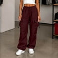 thumbnail image 1 of Maqroz Womens Cargo Pants Baggy Y2K Parachute Sweats Wide Leg High Waisted Outdoor Trousers Streetwear Bottoms for Hiking with Adjustable Cuffs, 1 of 6