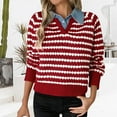 thumbnail image 1 of Maqroz Womens Casual Sweaters Long Sleeve Turndown Sweater Fashion Color Block Patchwork Pullover Cute Stripes Pullovers Lightweight Two In One Top, 1 of 8
