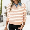 thumbnail image 1 of Maqroz Womens Casual Sweaters Long Sleeve Turndown Sweater Fashion Color Block Patchwork Pullover Cute Stripes Pullovers Lightweight Two In One Top, 1 of 8