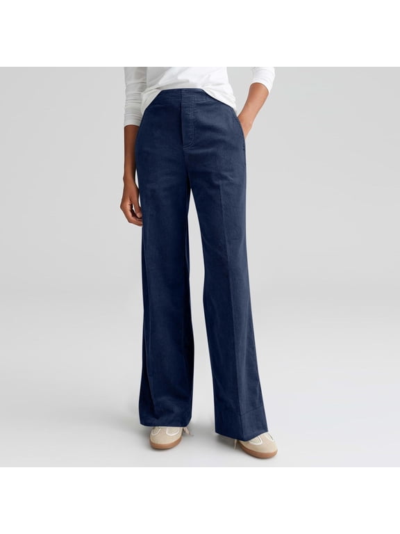 Womens Corduroy Pants Button Fly Wide Leg Trousers Casual Formal Pant Trendy 2026 Summer Trousers with Pockets