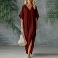 thumbnail image 1 of Maqroz Womens Cotton Linen Dress Loose Fit Short Sleeve Long Maxi Dress Casual Summer Beach Vacation Sundress Red M, 1 of 6