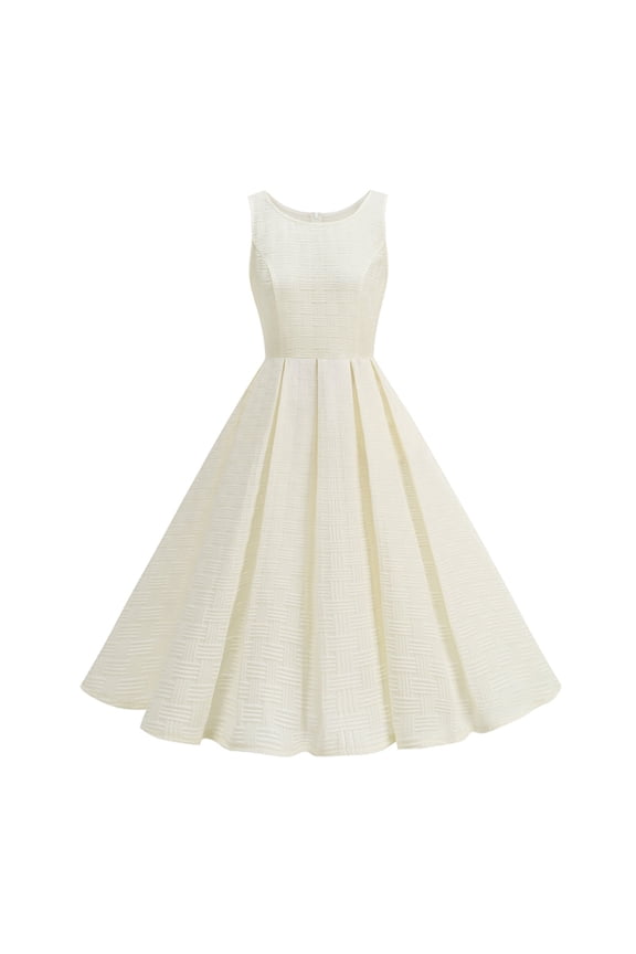 Womens Dresses for Wedding Guest Crew Neck Sleeveless A Line Gown Elegant Vintage Textured Sundresses Fashion Pleated Full Skirt Outfits