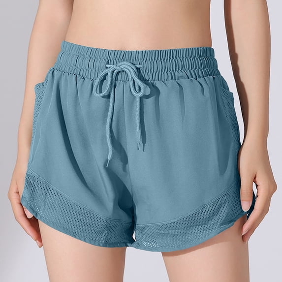 Maqroz Womens Elastic Waist Drawstring Mesh Panel Athletic Shorts Lightweight Breathable Summer Workout Clothing for Running Gym Hiking with Pockets