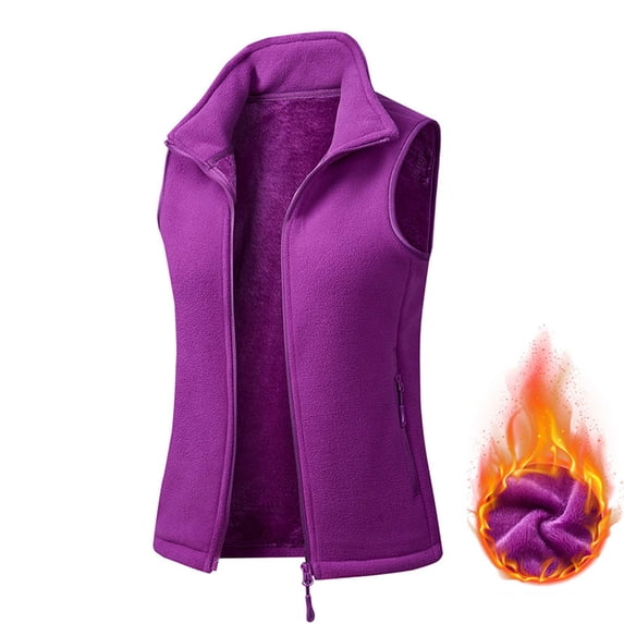Maqroz Womens Fleeced Vests Thermal Plush Sleeveless Jackets Stand Collar Full Zip Coats Lightweight Solid Color Warm Jacket for Fall Winter