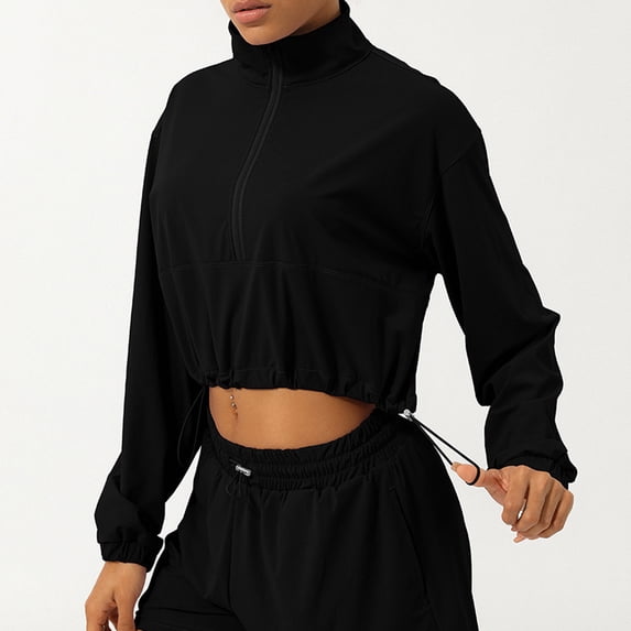 Maqroz Womens Half Zip UPF 50+ UV Sun Protection Shirts Long Sleeve Rash Guard Pullover Cropped Tops High Collar Outdoor Quick Dry Fishing Hiking Workout Yoga Shirts Clothes Black M