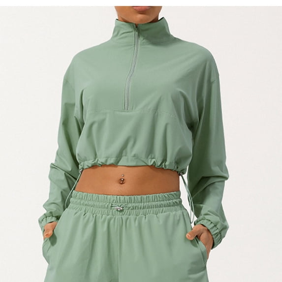 Maqroz Womens Half Zip UPF 50+ UV Sun Protection Shirts Long Sleeve Rash Guard Pullover Cropped Tops High Collar Outdoor Quick Dry Fishing Hiking Workout Yoga Shirts Clothes Green S