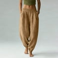 thumbnail image 1 of Maqroz Womens Harem Pants Elastic Waist Linen Joggers Casual Summer Breathable Jogger Outdoor Sport Travel Trousers with Pockets for Tai Chi, Yoga, Beachwear, 1 of 5