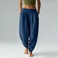 thumbnail image 1 of Maqroz Womens Harem Pants Elastic Waist Linen Joggers Casual Summer Breathable Jogger Outdoor Sport Travel Trousers with Pockets for Tai Chi, Yoga, Beachwear, 1 of 5