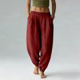thumbnail image 1 of Maqroz Womens Harem Pants Elastic Waist Linen Joggers Casual Summer Breathable Jogger Outdoor Sport Travel Trousers with Pockets for Tai Chi, Yoga, Beachwear, 1 of 5