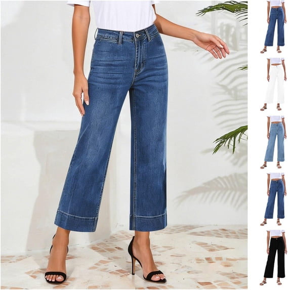 Maqroz Womens High Waisted Wide Leg Jeans Lightweight Summer Fashion Clothing Relaxed Silhouette Everyday Casual Wear with Pockets