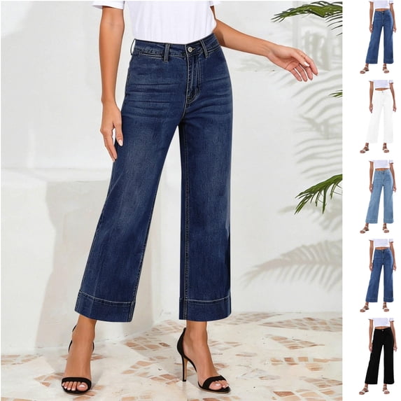 Maqroz Womens High Waisted Wide Leg Jeans Lightweight Summer Fashion Clothing Relaxed Silhouette Everyday Casual Wear with Pockets